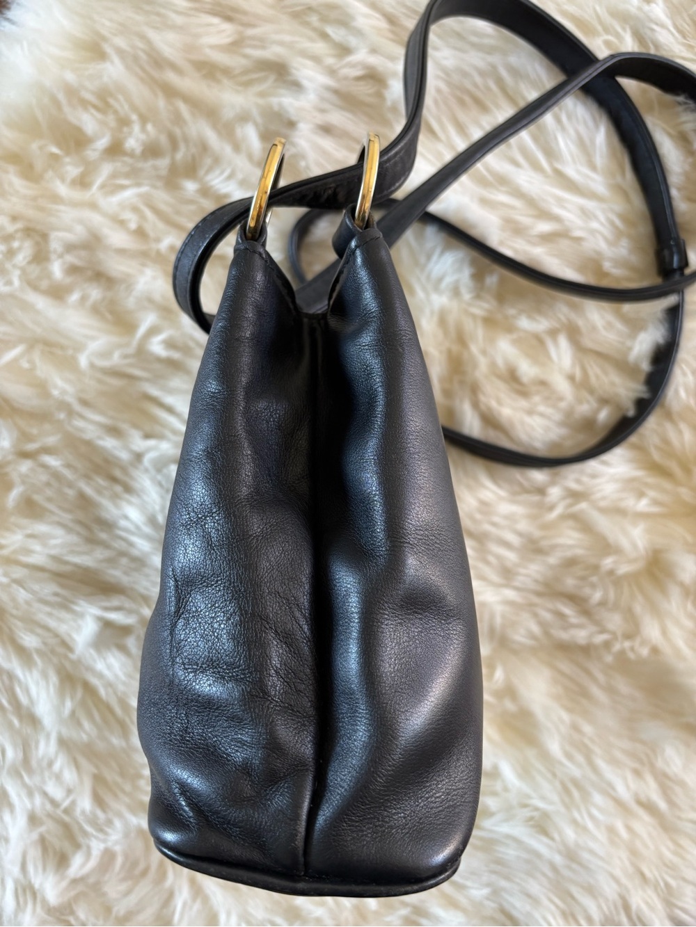 Vintage Petit Paloma Picasso Black Leather Shoulder/Crossbody w/ Gold "X" Logo - Picture 13 of 14
